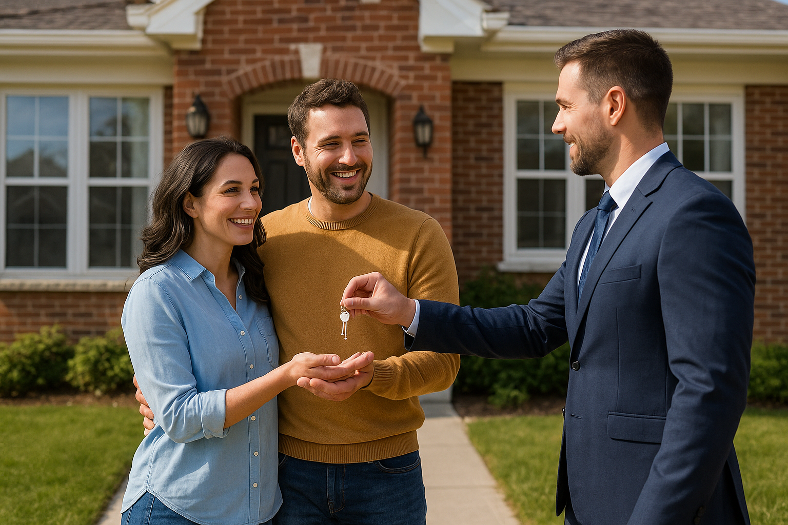 Happy couple purchasing their new home